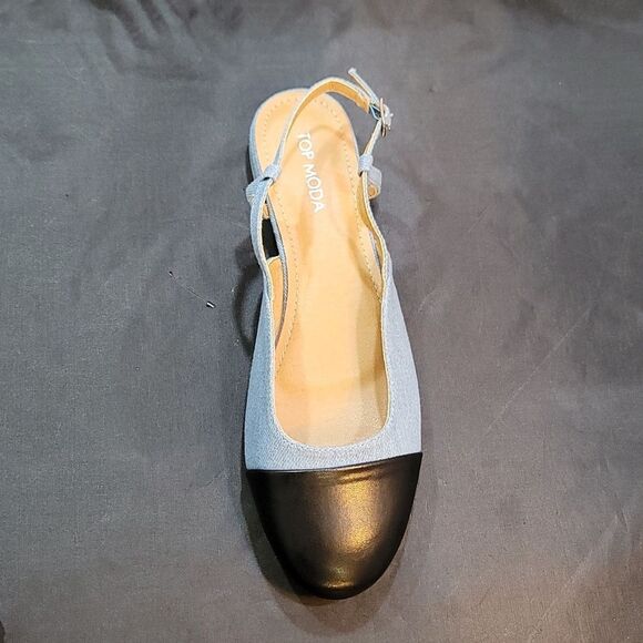 BRAND NEW TOP MODA SLINGBACK LOW BLOCK-HEEL ADJUSTABLE BUCKLE SHOE - Picture 6 of 14